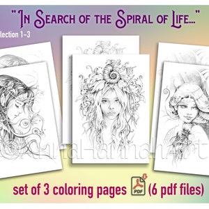 UNIVERSE SECRETS/Spiral of Llife collection 1-3: Set of 3 printable coloring pages for Adults by AnnaHannahArt format A3/six Pdf files image 1