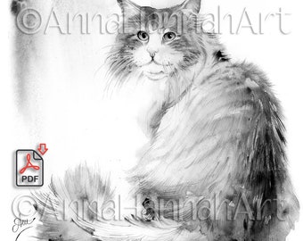 POWER ANIMALS: "I'm Here and There" square for A4/A3/PDF/black/grey/sepia Instant Downloaded Image – for Adults & Children by AnnaHannahArt