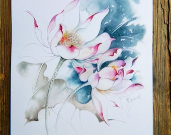 A5 print lotus flower zen yoga art feng shui enlightenment awakening purity symbolical magical nature life floral watercolour Earth Day Gaya