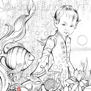 LOTUS CHILDREN: "On the Way" square A4/A3/PDF/ Instant Downloaded Printable Fantasy Coloring Page - for Adults and Children by AnnaHannahArt image 3