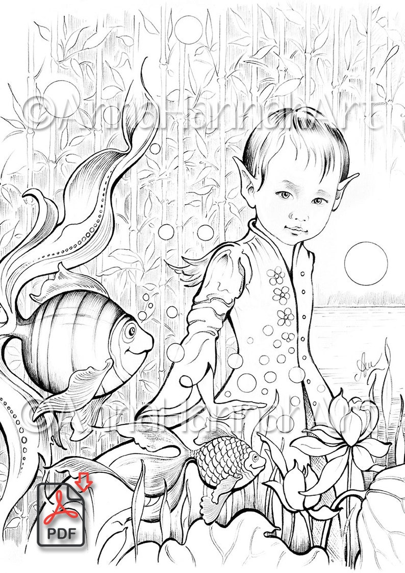 LOTUS CHILDREN: "On the Way" square A4/A3/PDF/ Instant Downloaded Printable Fantasy Coloring Page - for Adults and Children by AnnaHannahArt image 3