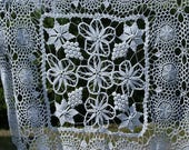 96cm x 92cm (37.75 quot x36.25 39 39 )Irish lace crochet tablecloth, macrame tablecloth, white crochet macrame tablecloth, Transylvania Romanian lace