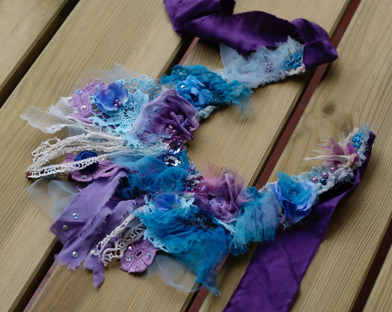 shabby chic necklace glass crystals necklace statement Marie Antoinette necklace Tattered fairytale old laces silk fabric necklace