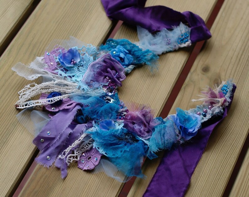 shabby chic necklace glass crystals necklace statement Marie Antoinette necklace Tattered fairytale old laces silk fabric necklace