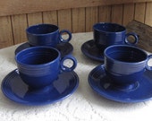 Fiesta Ware cobalt blue cups and saucers Homer Laughlin set of 4 1936-1951