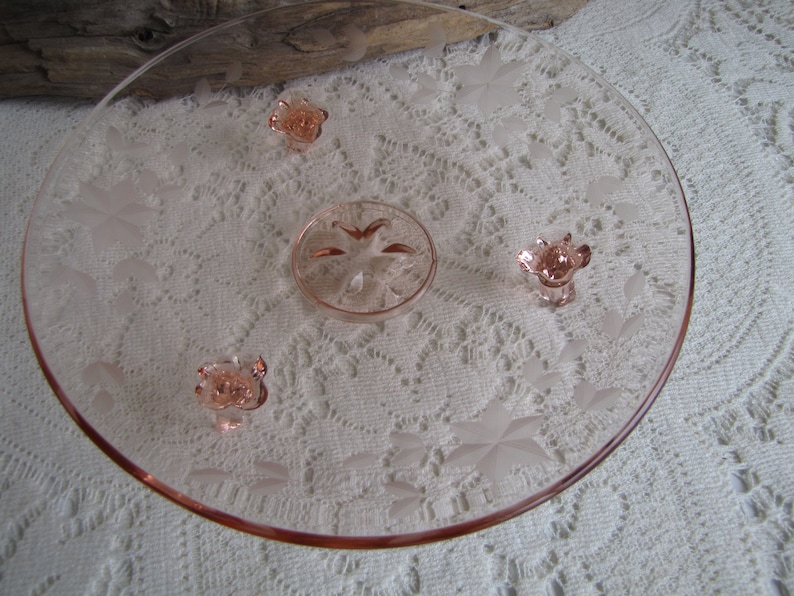 Pink Blush Depression Glass Footed Bowl Norwood Pink Federal Glass 1930s Vintage Serving Platters