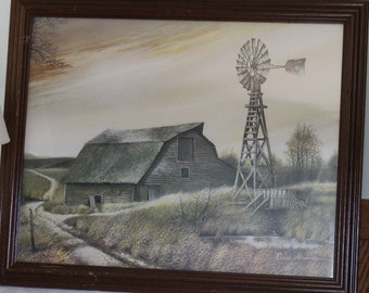 Farm Print Ruane Manning Framed Print Barn and Windmill 1982 Vintage Wall Prints