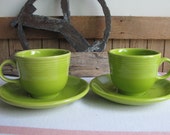 Vintage Fiesta Chartreuse cups and saucers Homer Laughlin 2 sets 1997-1999