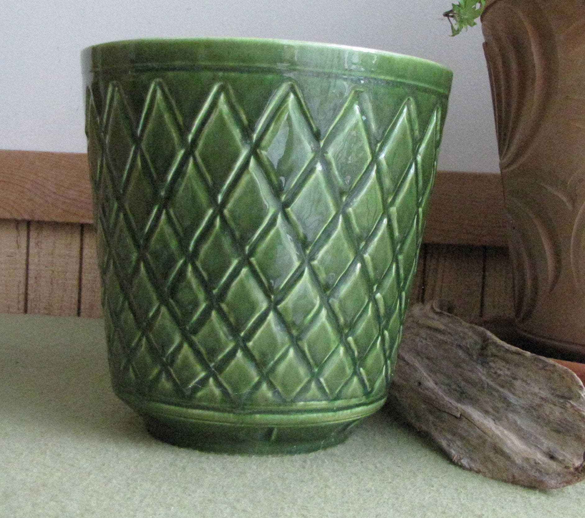 Haeger Green Diamond Flower Pot Pottery Indoor or Outdoor Gardens #406