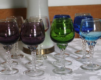 Sasaki Coronation Set of 12 Cordials Glasses Vintage Barware