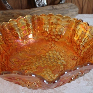 Vintage Carnival Glass Bowl: Marigold Grape Design, 1920s Imperial Glass Co.