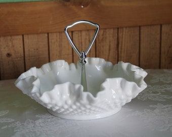 Fenton Hobnail Milk Glass 1948-2012 Bon Bon Tray Vintage Fenton Glass