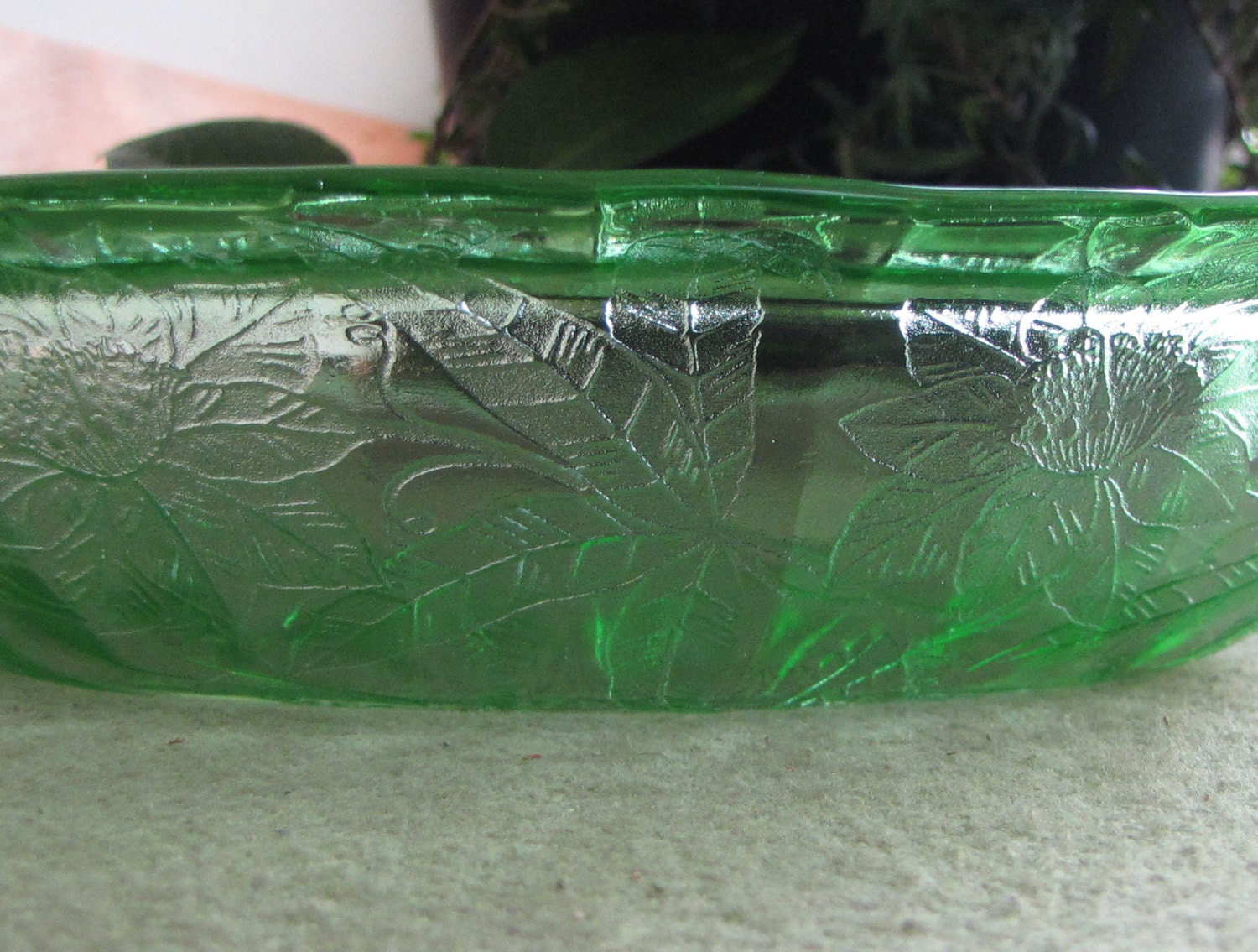 Green Depression Glass Bowl Jeanette Glass Co 1931 To 1935 Floral Pattern