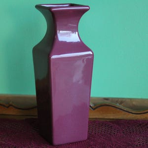 Haeger Pottery Vase Tall Maroon Squared 1996 Vintage American Pottery and Florist Ware