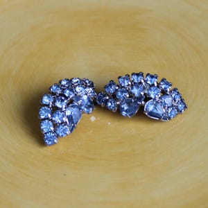 Ice Blue Rhinestone Earrings Clip-0ns Vintage Women’s Jewelry and Accessories