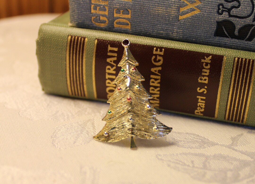 B.J. Christmas Tree Brooch Beatrix Jewelry Vintage Holiday Jewelry and