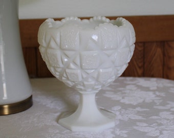 Milk Glass Westmoreland Old Quilt Cupped Bowl 1940 - 1984 Vintage Home Decor