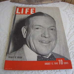 Life Magazine 1940 August 12 McNary of Oregon Vintage Magazines and Advertising