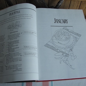 Puede incluir: Una ilustraci&oacute;n en blanco y negro de un taz&oacute;n de sopa con una cuchara en un plato. El taz&oacute;n est&aacute; sobre una alfombra estampada con algunos chiles y champi&ntilde;ones alrededor. El texto "JANUARY" est&aacute; en la parte superior de la p&aacute;gina.
