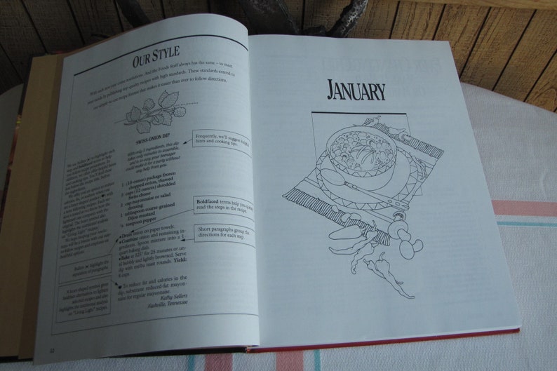 Puede incluir: Una ilustraci&oacute;n en blanco y negro de un taz&oacute;n de sopa con una cuchara en un plato. El taz&oacute;n est&aacute; sobre una alfombra estampada con algunos chiles y champi&ntilde;ones alrededor. El texto "JANUARY" est&aacute; en la parte superior de la p&aacute;gina.