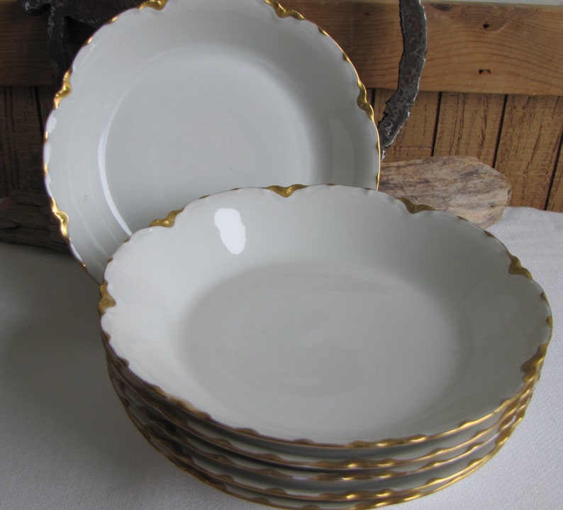 Haviland Ranson Coupe Bowls Vintage Dinnerware and Replacements Gold Trim Set of Six 6 Bowls Circa 1920s