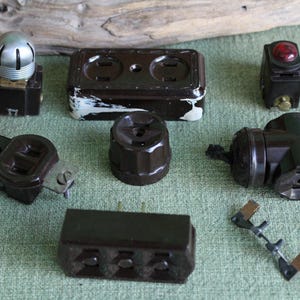 Bakelite Electrical Components Set of Seven (7)  Vintage Industrial Salvage