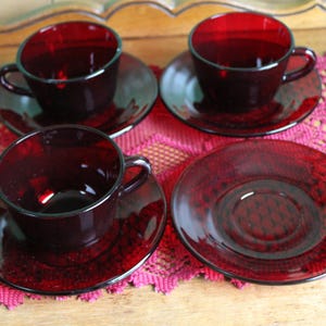 Royal Ruby Red Milk Glass Coffee Cup and Saucer Set Vintage Anchor Hocking