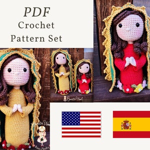 PDF Set Patrón Virgen de Guadalupe, patrón muñeca crochet, patrón amigurumi, tutorial muñeca crochet, patrón muñeca crochet