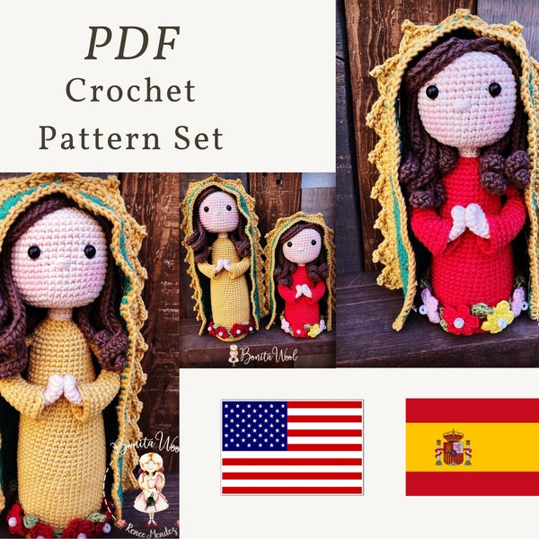 PDF Set Pattern Lady of Guadalupe, crochet doll pattern, amigurumi pattern, crochet Doll tutorial, crochet doll pattern