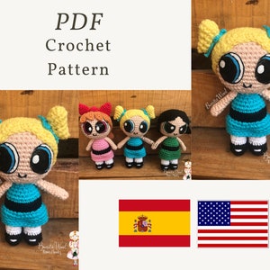PDF pattern Bubbles, Powerpuff Girls, crochet pattern, powerpuff girls crochet, chicas superpoderosas, las súper nenas