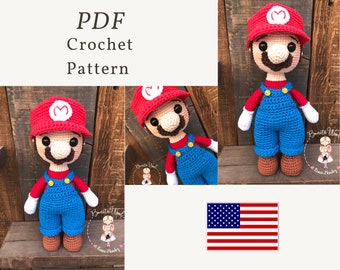 PDF Mario doll pattern, crochet doll pattern, amigurumi pattern, crochet Doll tutorial, crochet doll pattern