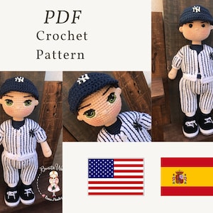 PDF Baseball Spieler Häkelanleitung, Yankees NY crochet, Häkelpuppe, Häkelmuster, Häkelmuster