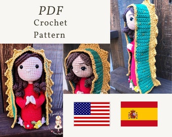 PDF Pattern -Small doll- Lady of Guadalupe, crochet doll pattern, amigurumi pattern, crochet Doll tutorial, crochet doll pattern