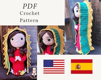 PDF Patroon -Kleine pop- Dame van Guadalupe, gehaakt poppatroon, amigurumi patroon, gehaakte pop tutorial, gehaakt poppatroon