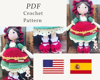 Patrón PDF muñeca Felicia a crochet, muñeca amigurumi coleccionable paso a paso, mi primera muñeca