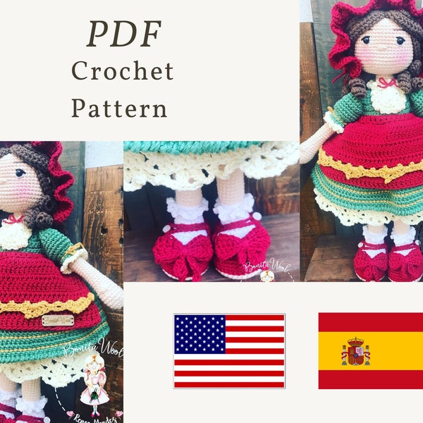 PDF pattern Felicia crochet doll, step by step collectible amigurumi doll, my first doll