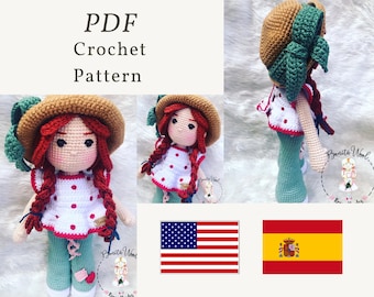 PDF Lulú crochet doll pattern, amigurumi pattern, crochet Doll tutorial, crochet doll pattern