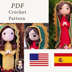 Patrón PDF -Muñeca grande- Virgen de Guadalupe, patrón muñeca crochet, patrón amigurumi, tutorial muñeca crochet, patrón muñeca crochet