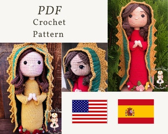 PDF Pattern -Big doll- Lady of Guadalupe, crochet doll pattern, amigurumi pattern, crochet Doll tutorial, crochet doll pattern