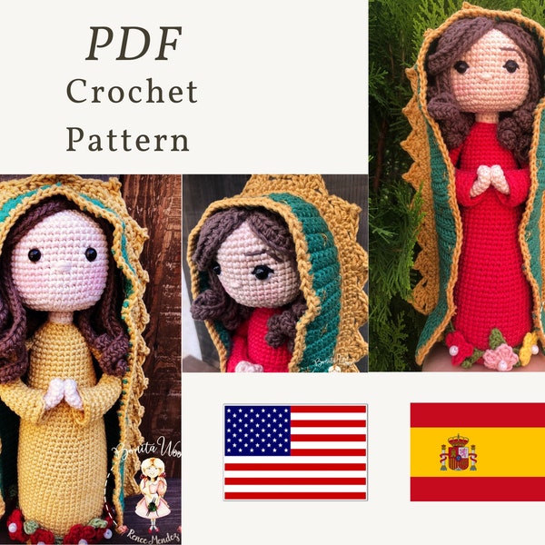 PDF Pattern -Big doll- Lady of Guadalupe, crochet doll pattern, amigurumi pattern, crochet Doll tutorial, crochet doll pattern