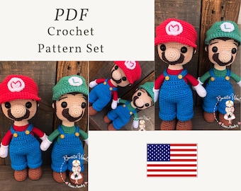 PDF Mario and Luigi set patterns, crochet doll pattern, amigurumi pattern, crochet Doll tutorial, crochet doll pattern, pattern bundle