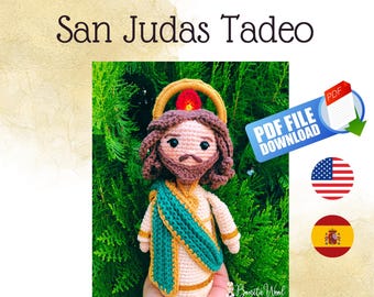 Patrón San Judas Tadeo PDF, patrón inglés, muñeco crochet, amigurumi, San Judas Tadeo