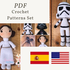 PDF Star Wars-mönster 4i1, Prinsessan Leia, Darth Vader, Stormtrooper, krigsgalaxernas beskyddare, Star Wars-mönster