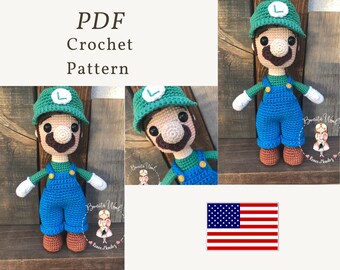 Patron PDF Luigi, patron de poupée au crochet, patron amigurumi, tutoriel de poupée au crochet, patron de poupée au crochet