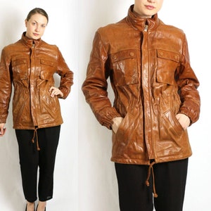 Vintage 70&#39;s 80&#39;s Camel Brown Genuine Leather Unisex Men&#39;s Women&#39;s Jacket