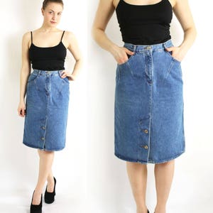 Vintage 80&#39;s 90&#39;s Blue Denim High Waist Skirt, Jean Pencil Skirt - Small to Medium
