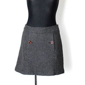 Plaid mini skirt, Vintage wool 90&#39;s 00&#39;s grey tartan  skirt / size Medium