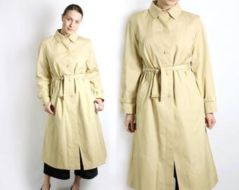 Vintage 80's Beige Single Breasted Belted Maxi Trench Coat - Large