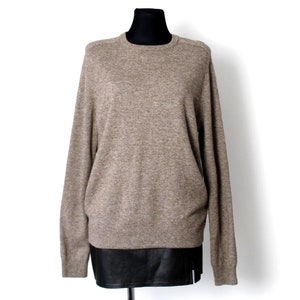 Vintage Oatmeal brown Lambswool Sweater, 90&#39;s Basic Minimal Knit Warm Pullover - size Large