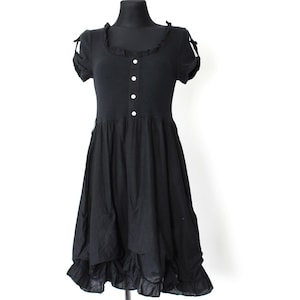 Vintage 90&#39;s Black Layered Dress, Ruffled Midi Mesh Dress Mesh Sleeves - size Small
